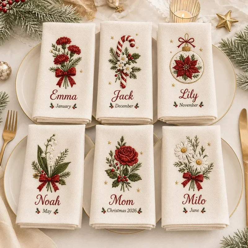 Personalized Christmas Floral Cotton Cloth Napkin