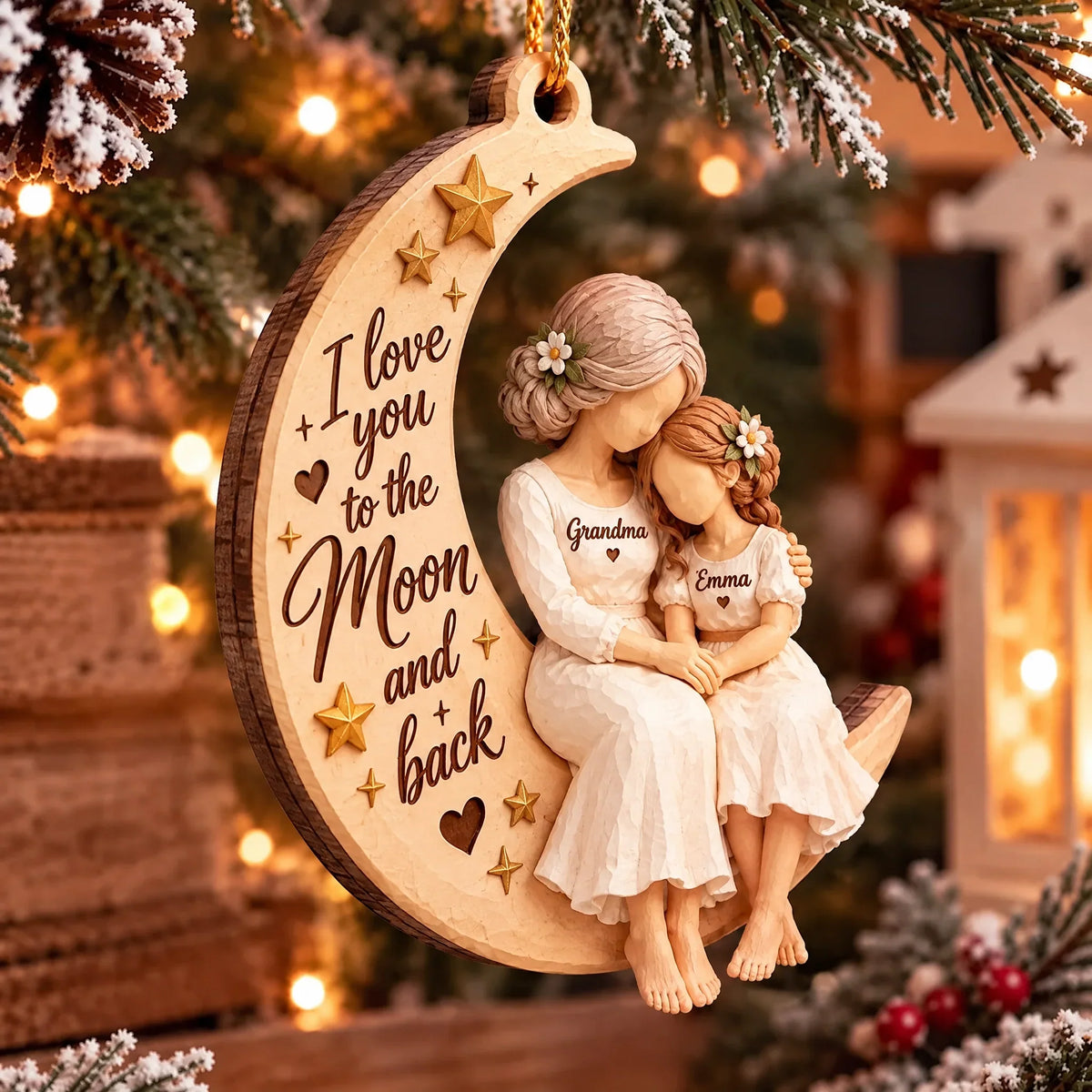 Personalized Thick Wooden Plaque, Grandma Hugging Grandchild, To the Moon and Back, Unique Gift