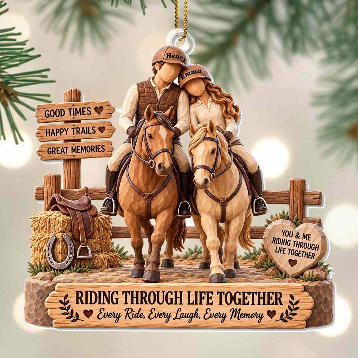 Good Times Happy Trails Riding Through Life Together With Horses - Personalized Custom Acrylic Ornament, Christmas Gift - CPL2271_ACO