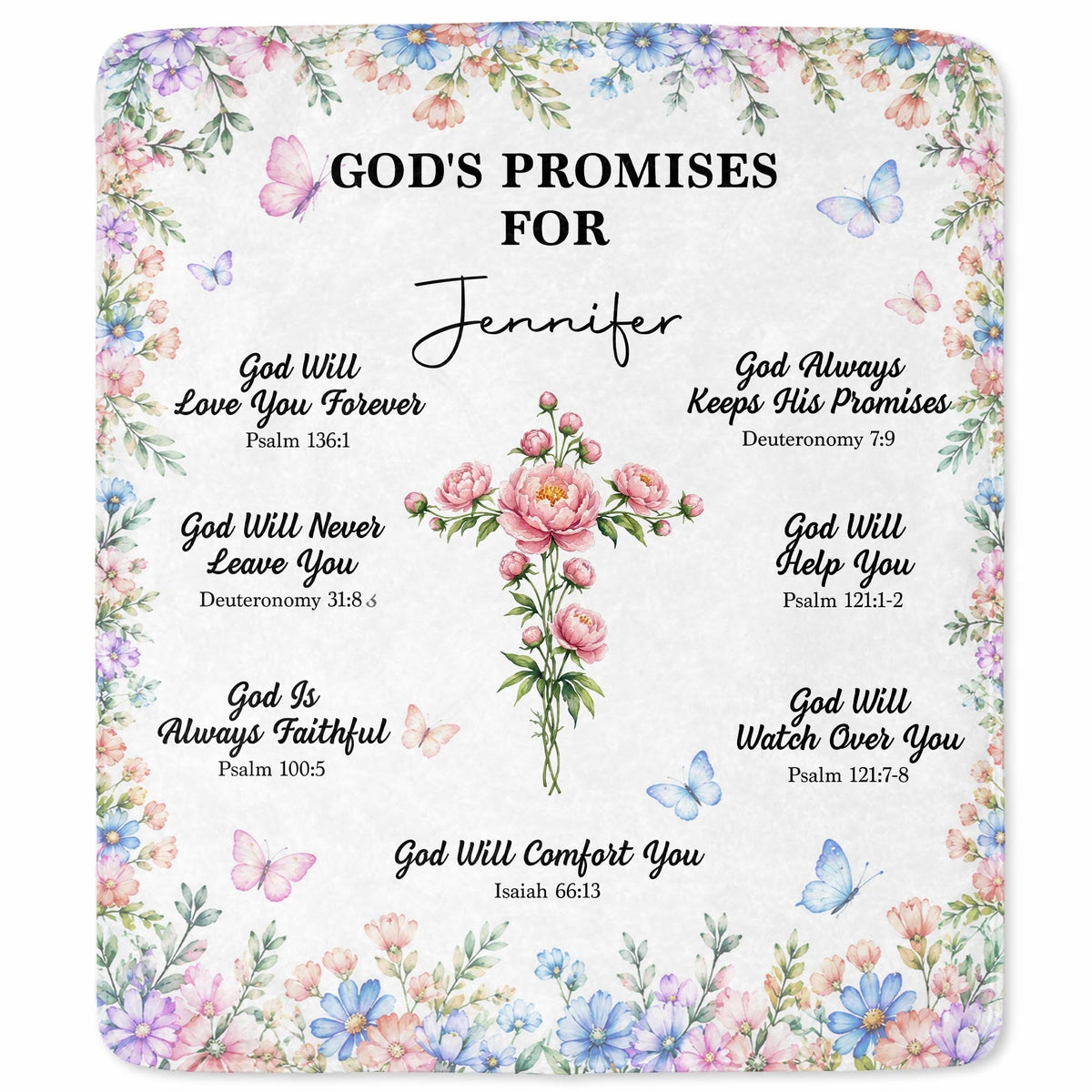 God's Promises For My Floral Cross And Butterflies - Personalized Custom Blanket - FTH193_BLK