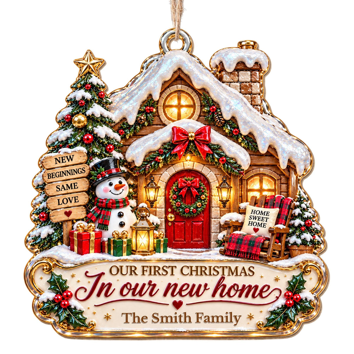 Personalized First Christmas In New Home Snowman Wood Ornament