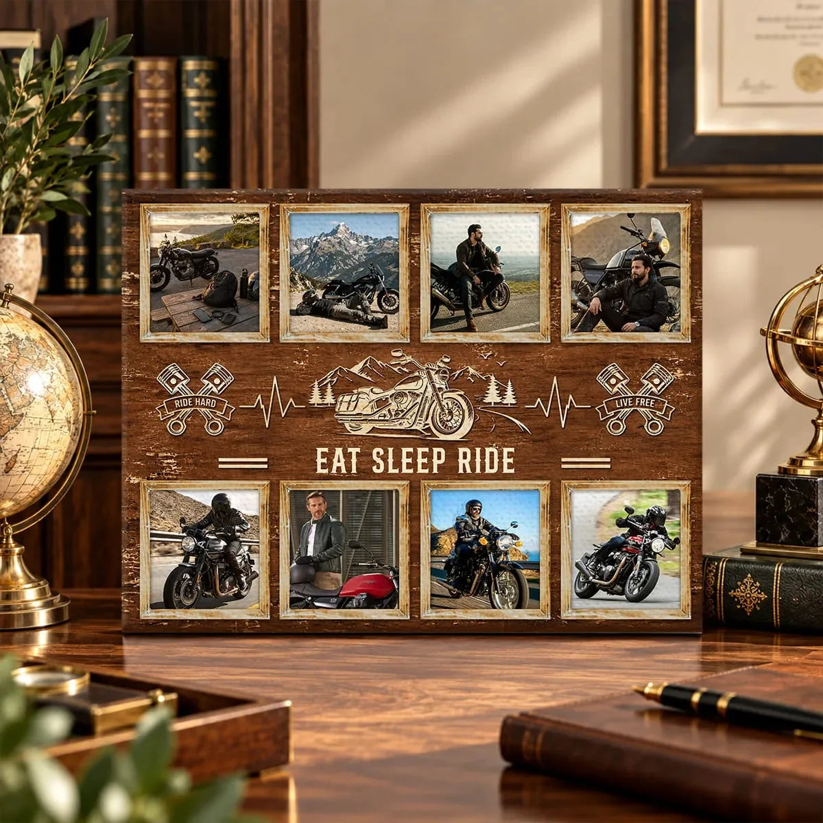 "Eat Sleep Ride" Personalized Biker Photo Collage Canvas / Poster - Wall Art for Motorcycle Enthusiasts
