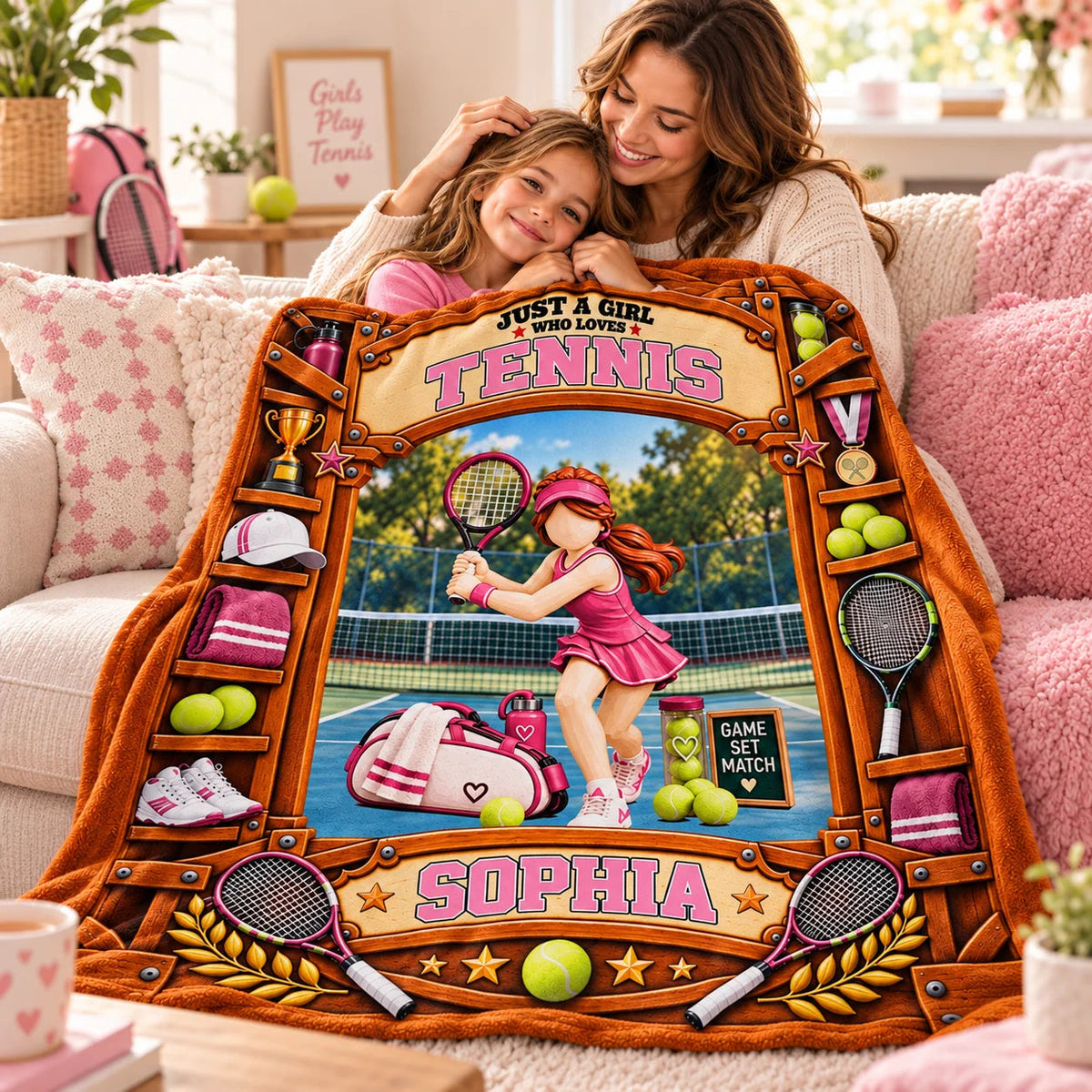 Just A Girl Who Loves Tennis Personalized Blanket - Custom Tennis Player Keepsake Gift for Daughter & Girls