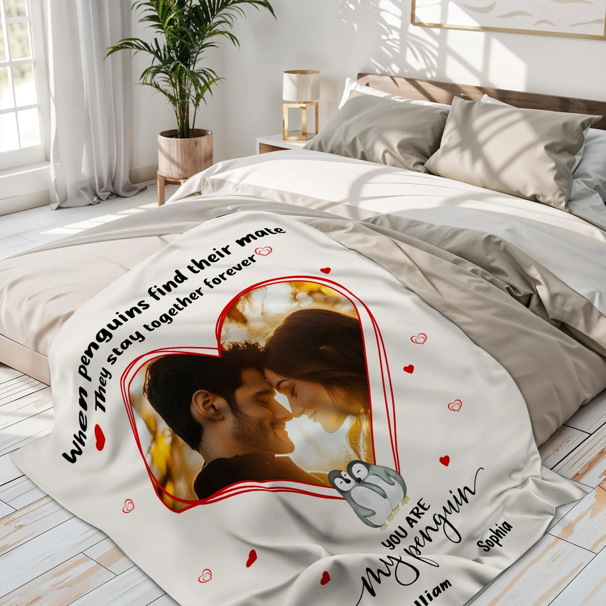 You Are My Penguin Personalized Couple Blanket with Custom Photo - Romantic Gift for Wife Husband