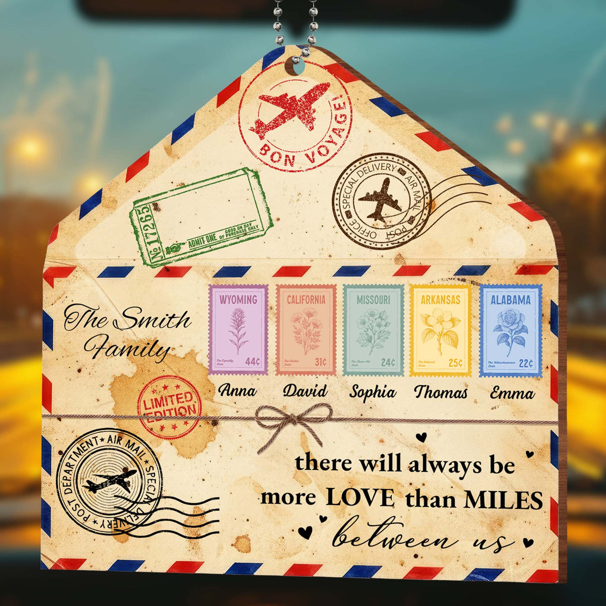 "More Love Than Miles" Personalized Wooden Ornament - Custom Long Distance Keepsake Gift for Family