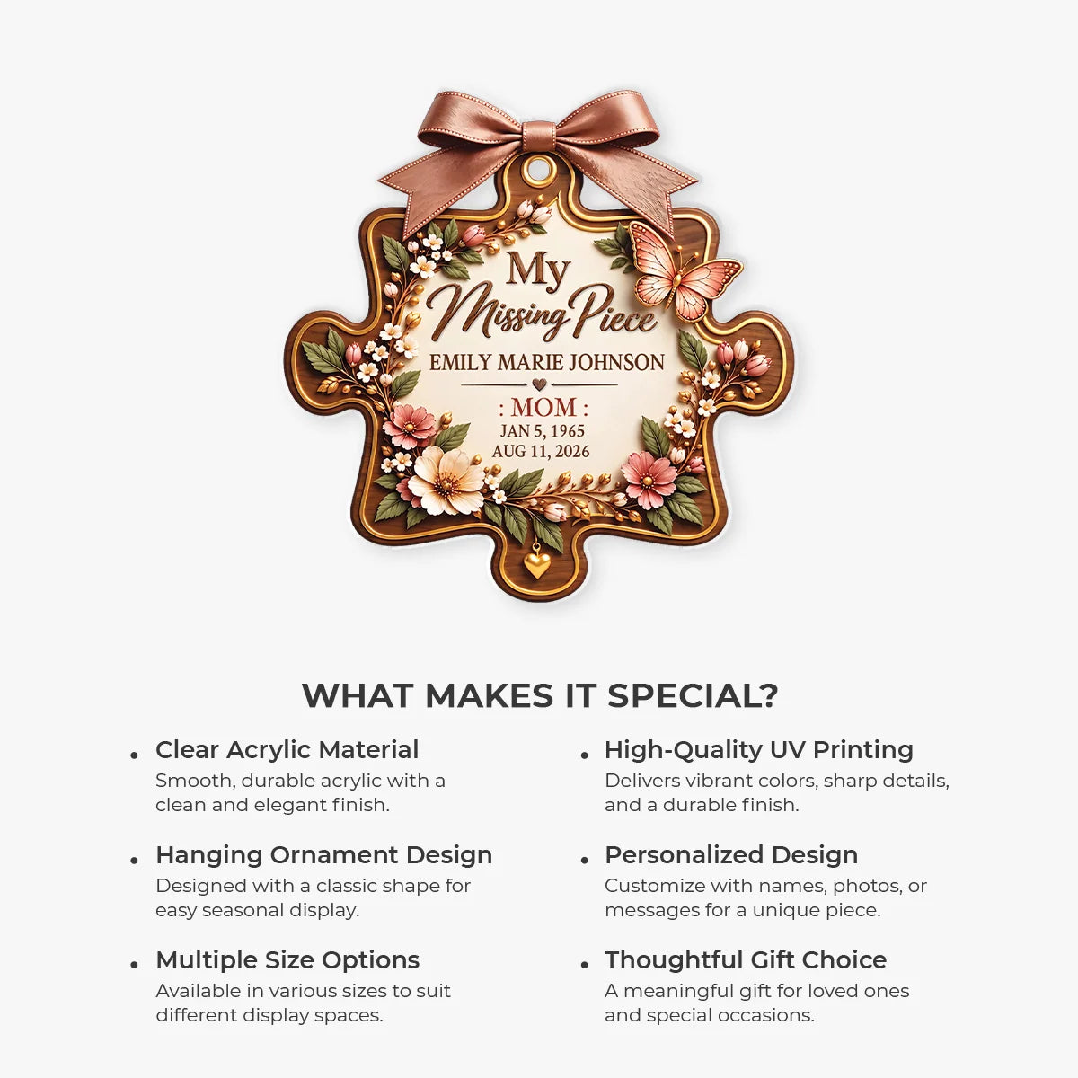 My Missing Piece Ornament Personalized In Loving Memory Keepsake - Memorial Remembrance Gift for Family