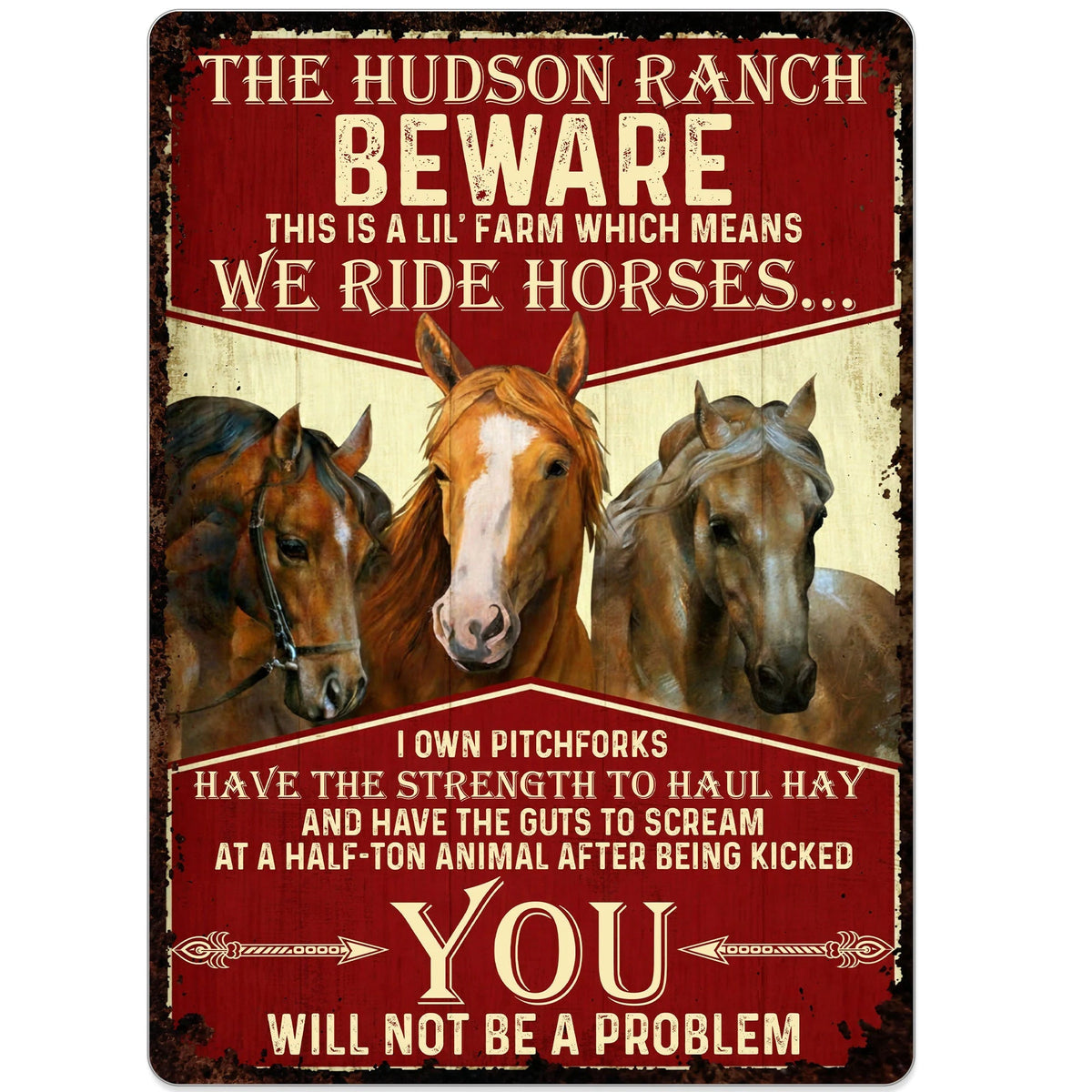 Beware We Ride Horses Custom Metal Sign - Funny Personalized Farm Wall Decor for Horse Lovers