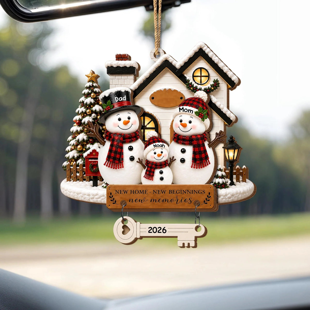 "New Home - New Beginnings, New Memories" Personalized Wooden Ornament - Christmas Gift for Family