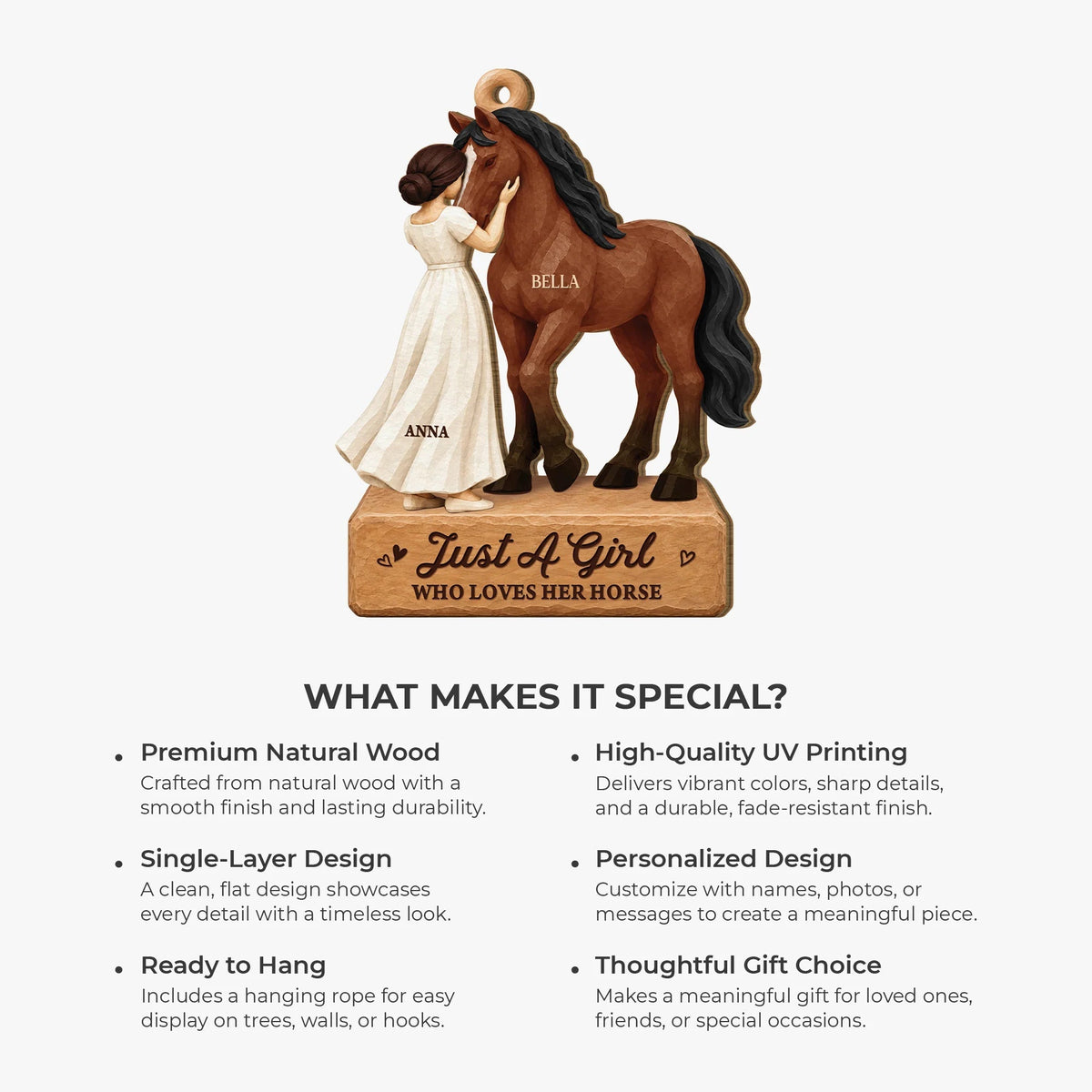 Just A Girl Who Loves Her Horse Wooden Ornament - Personalized Equestrian Keepsake