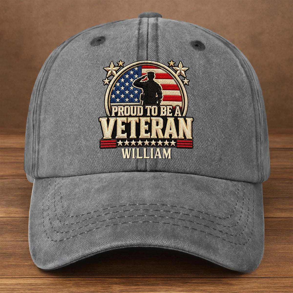 Personalized Proud Veteran American Flag Washed Cotton Denim Cap