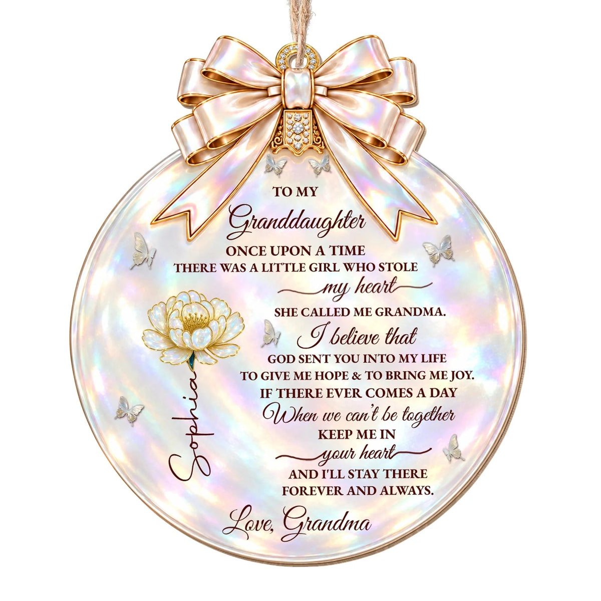 "Once Upon A Time Stole My Heart" Personalized Granddaughter Wooden Ornament - Custom Birth Month Flower Christmas Gift