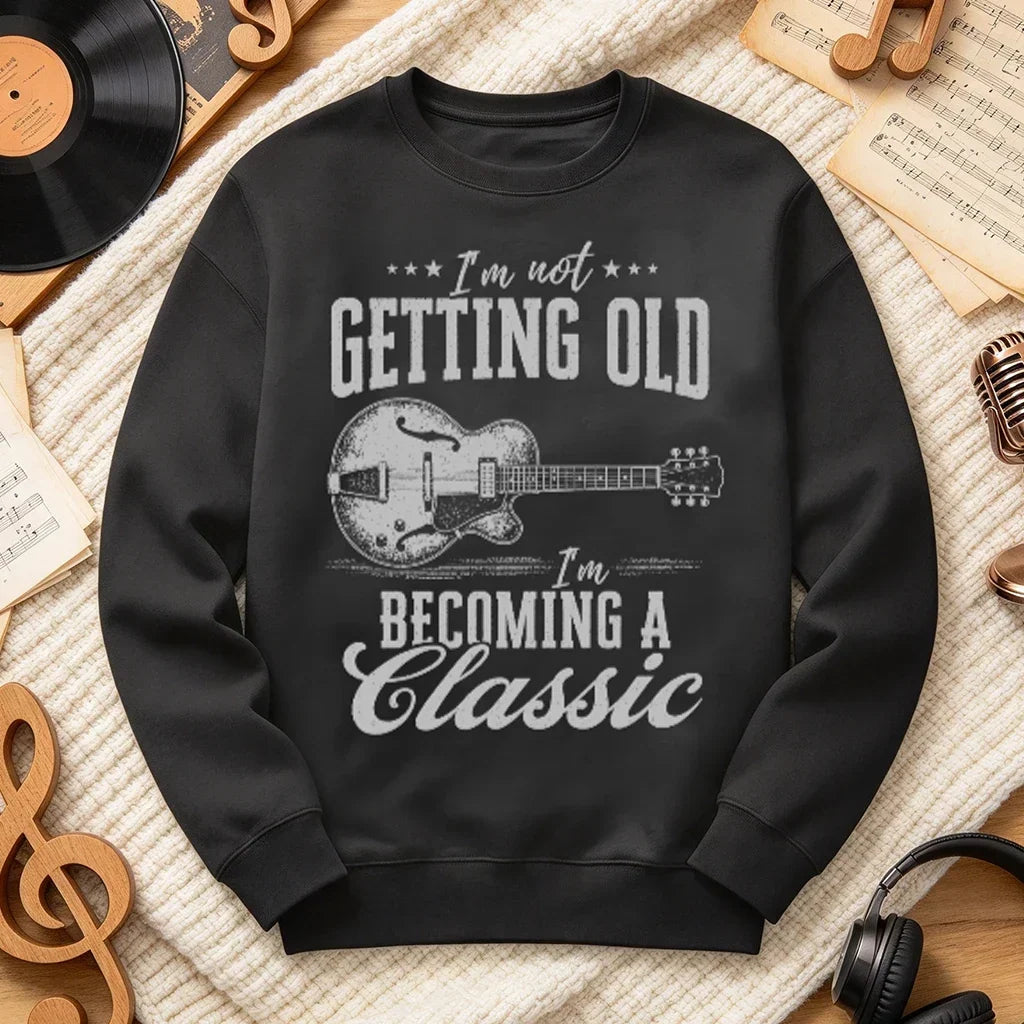 Personalized Getting Older Guitar Sweatshirt, Vintage Black Music Design, Unique Gift for Guitar Player