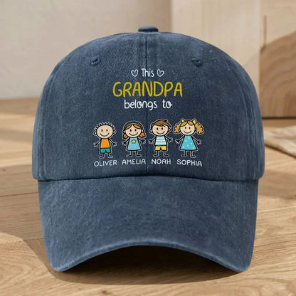 Personalized Washed Denim Baseball Cap For Grandpa, This Grandpa Belongs To, Creative Family Gift