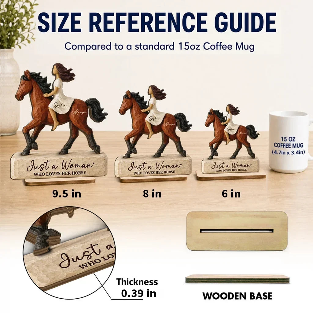 Personalized 2-Layer Wooden Plaque, Woman Riding a Horse, Rustic Unique Gift for Horse Lovers