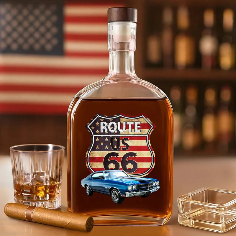 Personalized Route US 66 Car Photo Whiskey Bottle
