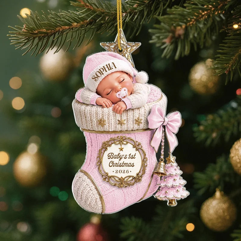 Personalized Baby First Christmas Stocking Acrylic Ornament
