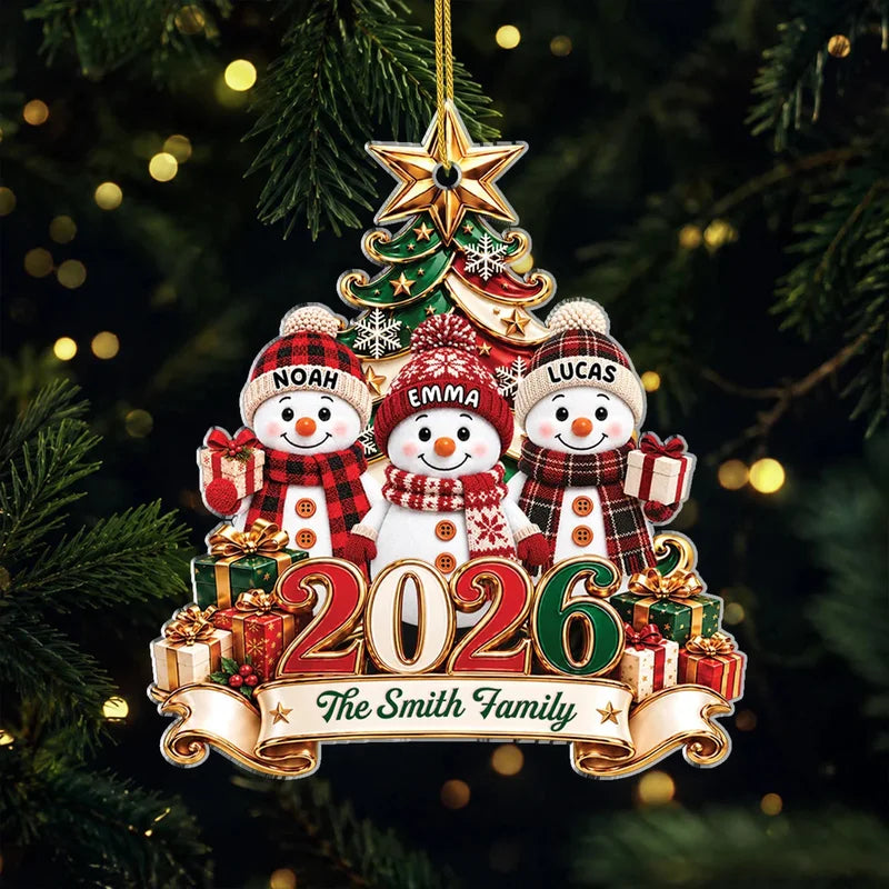 Personalized Snowman Family 2026 Christmas Acrylic Ornament