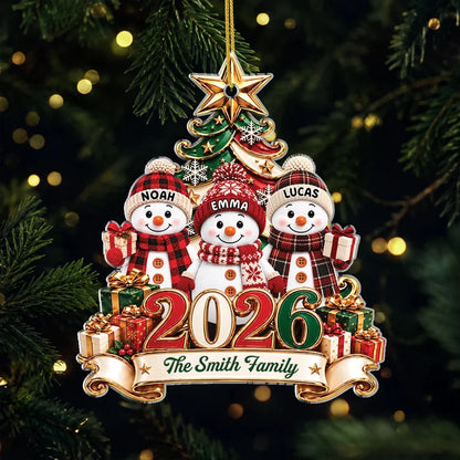 Personalized Snowman Family 2026 Christmas Acrylic Ornament