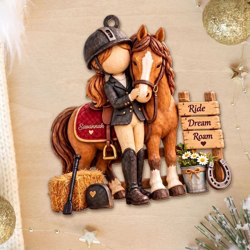 Personalized Ride Dream Roam Girl And Horse Wood Ornament