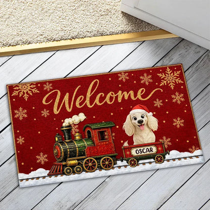Personalized Christmas Dog Train Holiday Doormat