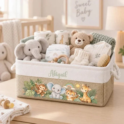 Personalized Watercolor Jungle Animals Rope Basket