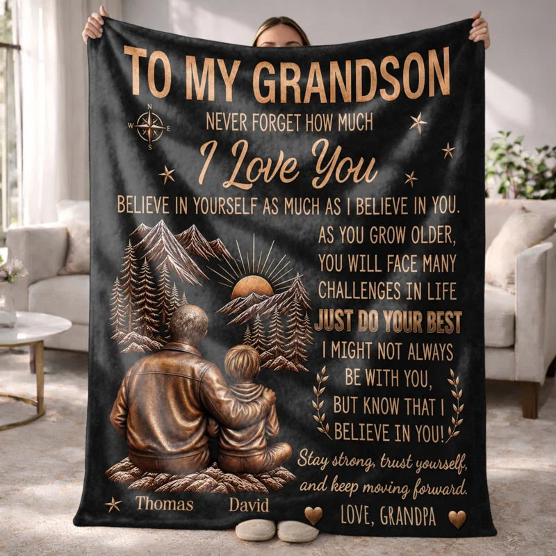 Personalized To My Grandson Grandpa Love Mountain Blanket
