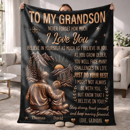 Personalized To My Grandson Grandpa Love Mountain Blanket