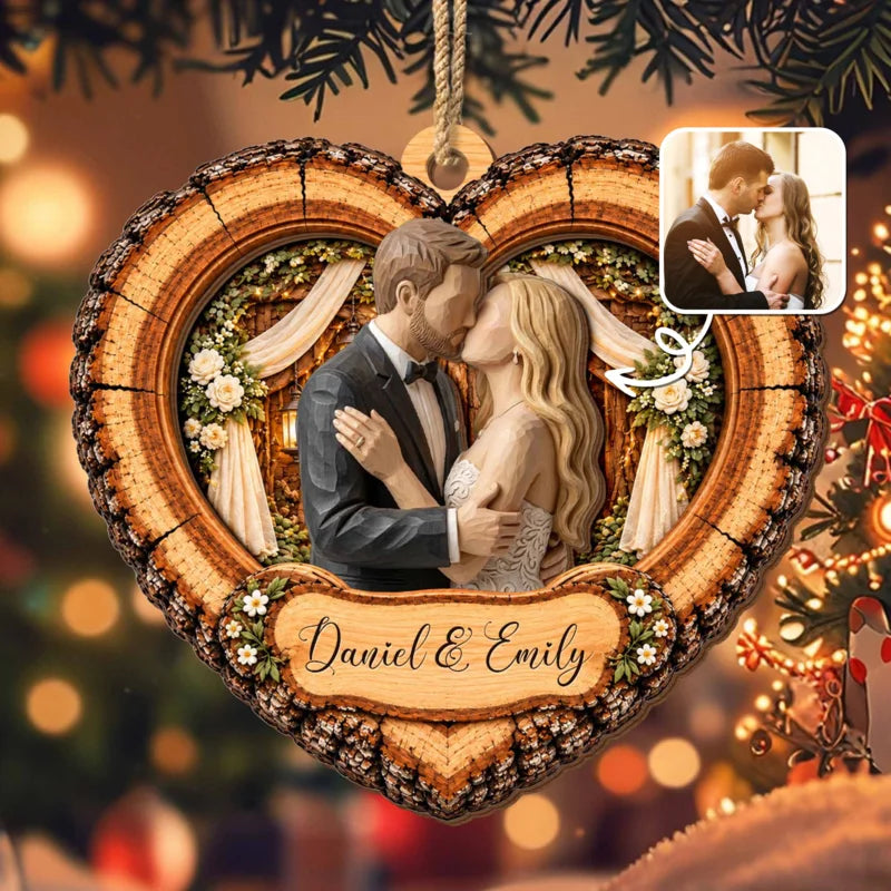Personalized Our Wedding Day Lifetime Heart Couple Wood Ornament