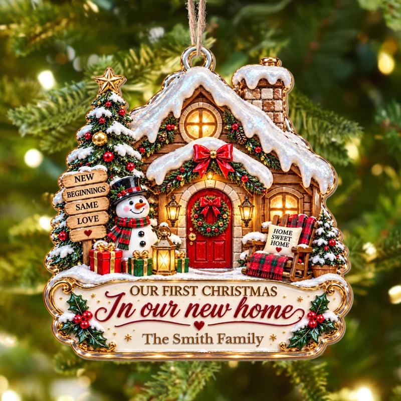 Personalized First Christmas In New Home Snowman Wood Ornament