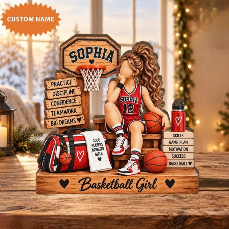 Personalized Basketball Girl Custom Player Name Wooden Block