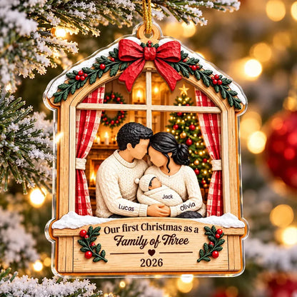 Personalized Family Of Three First Christmas Acrylic Ornament