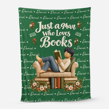 Personalized Just A Man Who Loves Books Custom Soft Fleece Blanket