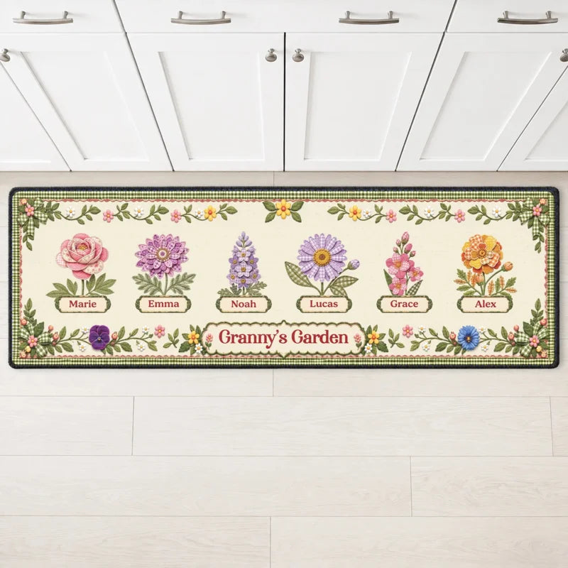 Personalized Granny Garden Birth Month Flower Custom Runner Rug