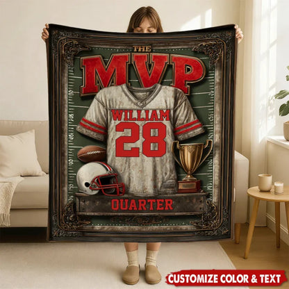 Personalized The MVP Football Jersey Custom Name Fleece Blanket