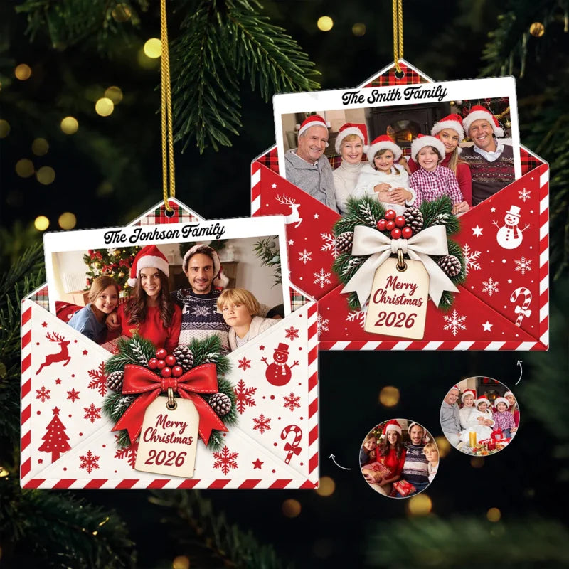Personalized Merry Christmas Envelope Photo Acrylic Keepsake Ornament
