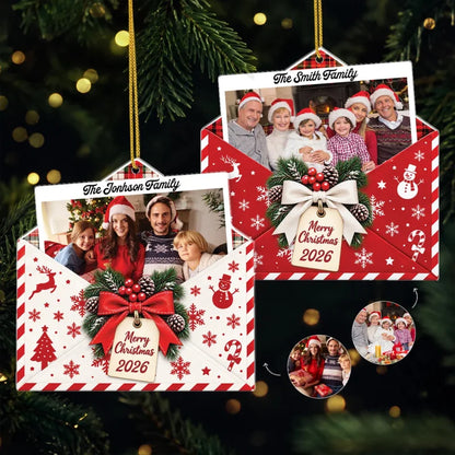 Personalized Merry Christmas Envelope Photo Acrylic Keepsake Ornament