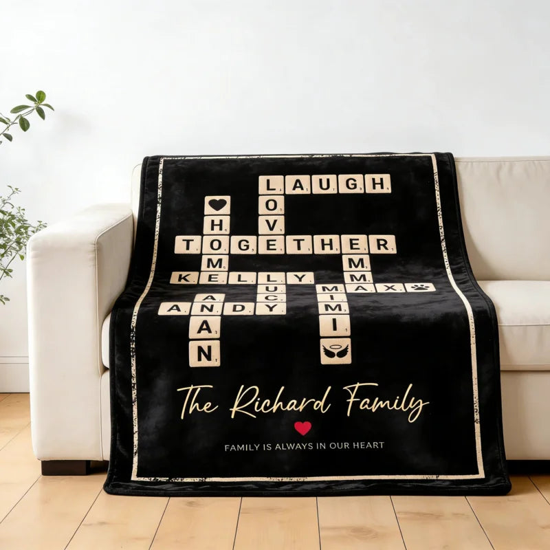 Personalized Crossword Scrabble Tile Family Names Fleece Blanket