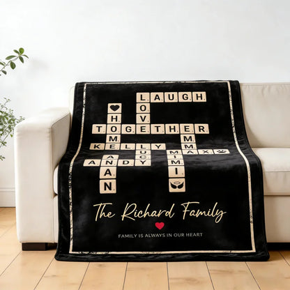 Personalized Crossword Scrabble Tile Family Names Fleece Blanket