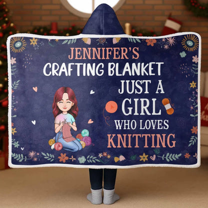 Personalized Just A Girl Who Loves Knitting Custom Hooded Blanket