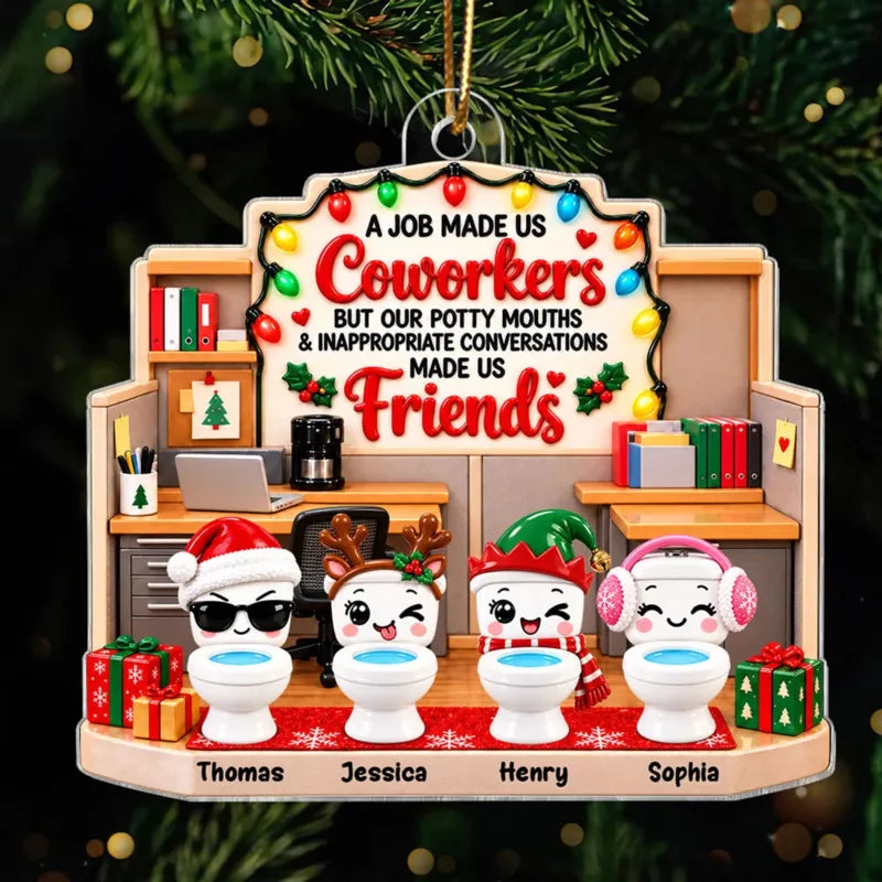 Personalized Cartoon Office Coworkers Scene Acrylic Tree Ornament