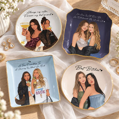 Personalized Pet Photo Besties Custom Ceramic Jewelry Trinket Dish
