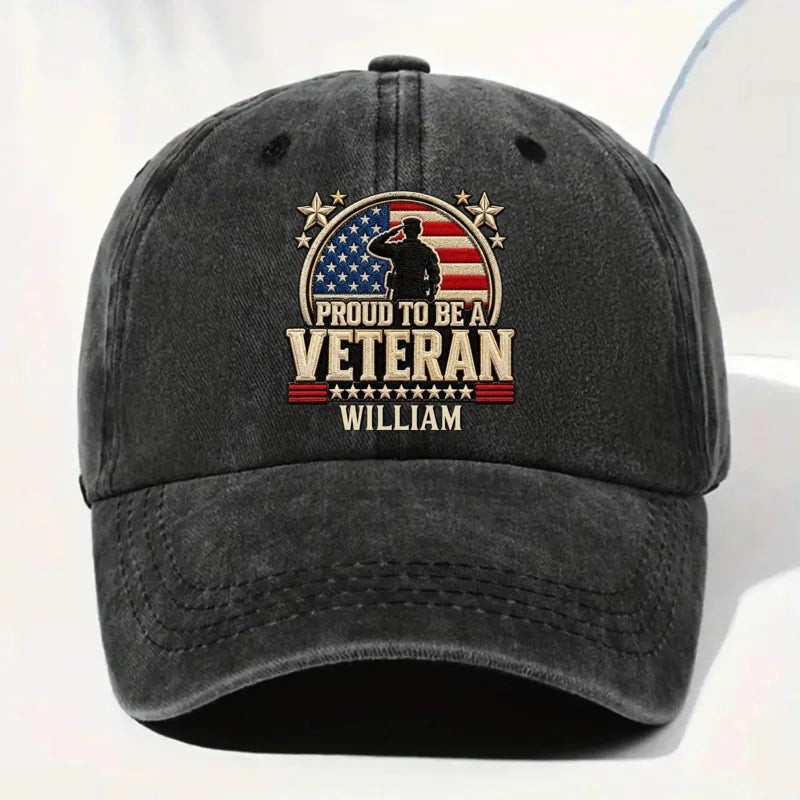 Personalized Proud Veteran American Flag Washed Cotton Denim Cap