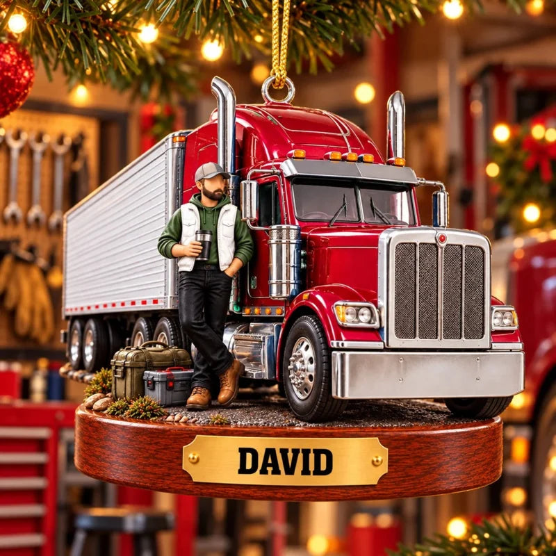 Personalized Semi Truck Driver Name Keepsake Acrylic Christmas Ornament