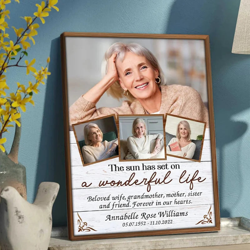 Personalized The Sun Has Set Photo Memorial Canvas Wall Poster