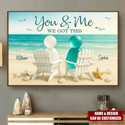 Personalized You And Me Sea Glass Couple Wall Art Canvas Poster