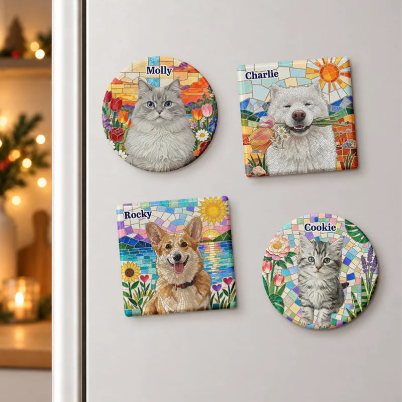 Custom Pet Portrait Mosaic Tile Art Fridge Decor - Personalized Magnet