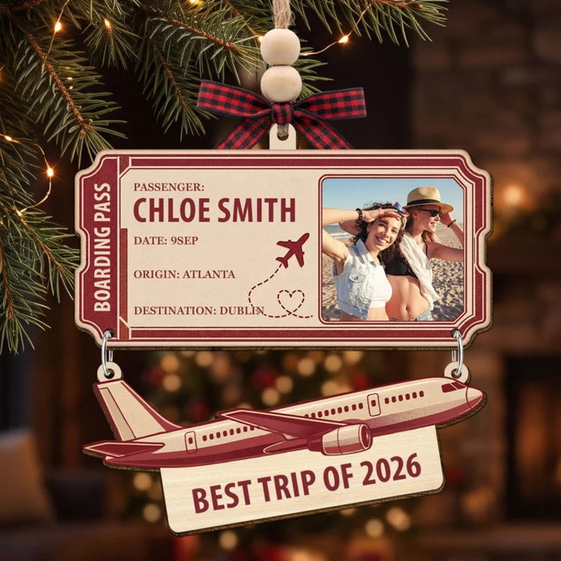 Personalized Best Trip Of The Year Ticket Wooden Ornament