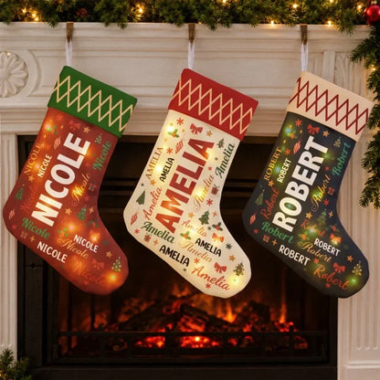 Personalized Festive Word Art LED Christmas Stocking