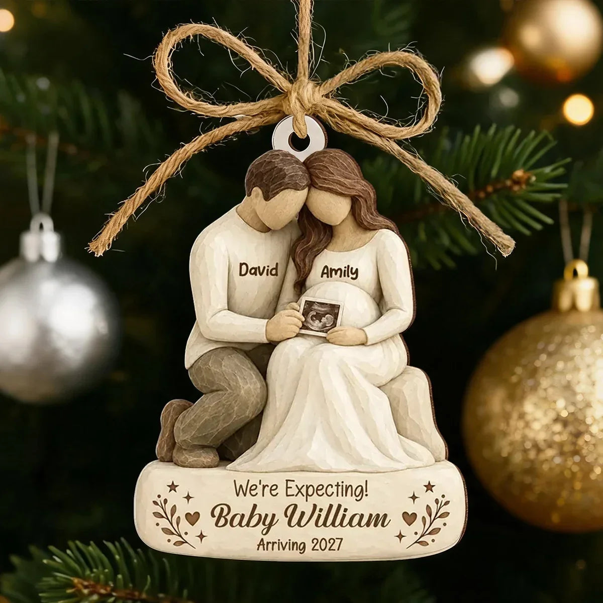 Personalized Wooden Ornament, We're Expecting Couple Keepsake, Creative Gift for a Mom-to-Be