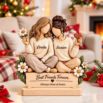 Best Friends Forever Personalized Wooden Ornament, Friends Sitting Close, Creative Heartfelt Gift for a Friend